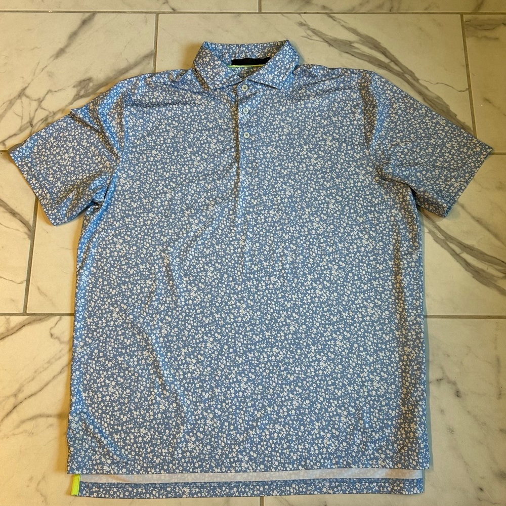 Polo RLX Light Blue Floral Men's Performance Golf Shirt